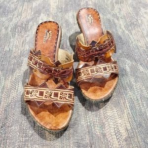 Spring Step leather western style wedge sandal